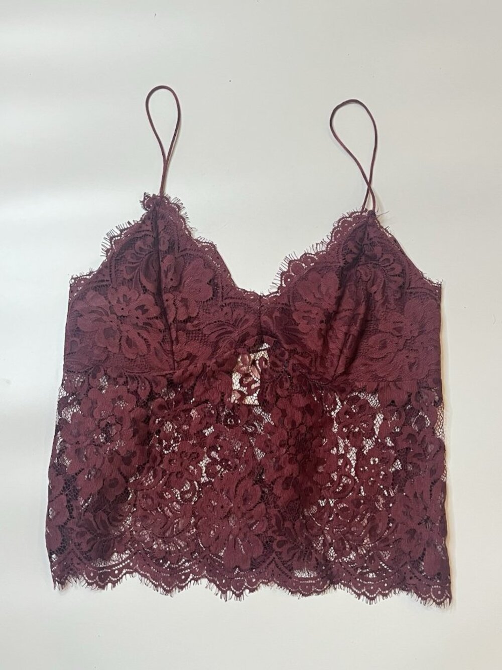 Wet Seal XS Burgundy Lace Cami Top Y2K Floral Bralette Coquette Sheer